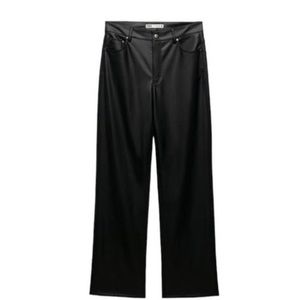 ZARA ZW FAUX LEATHER ‘90S WIDE LEG PANTS BLACK SIZDE 10 | 2969/242